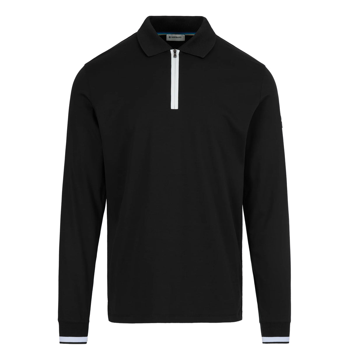 Sandbanks - Black Silicone Zip Long Sleeve Cotton Polo Shirt RUGBY/LS POLOS Sandbanks