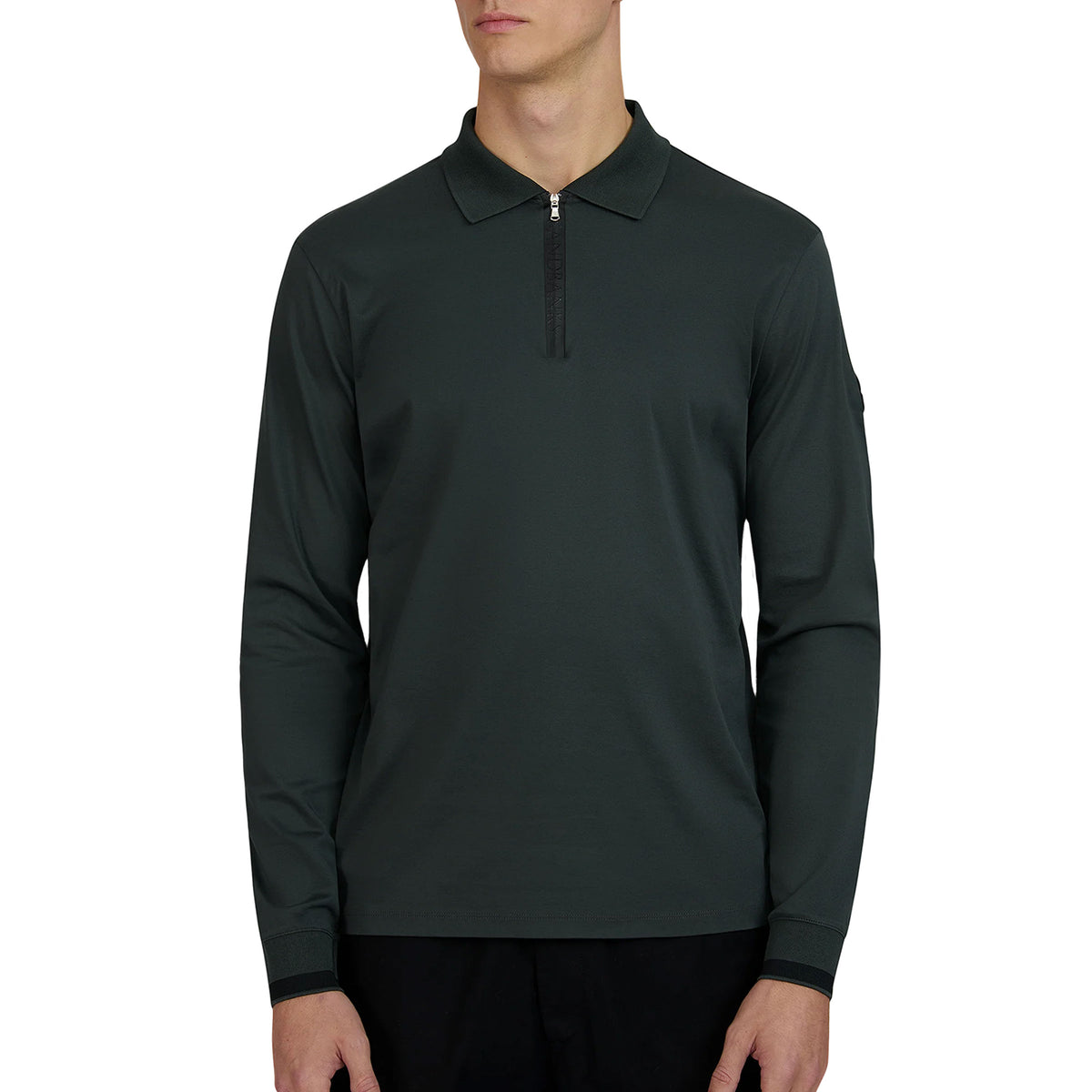 Sandbanks - Anthracite Grey Silicone Zip Long Sleeve Cotton Polo Shirt RUGBY/LS POLOS Sandbanks