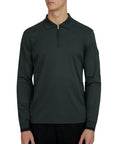 Sandbanks - Anthracite Grey Silicone Zip Long Sleeve Cotton Polo Shirt