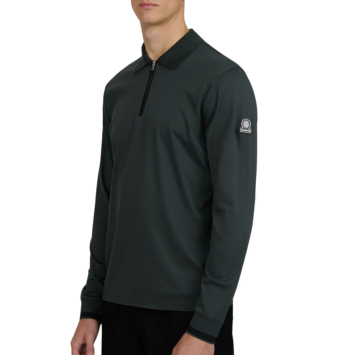 Sandbanks - Anthracite Grey Silicone Zip Long Sleeve Cotton Polo Shirt RUGBY/LS POLOS Sandbanks