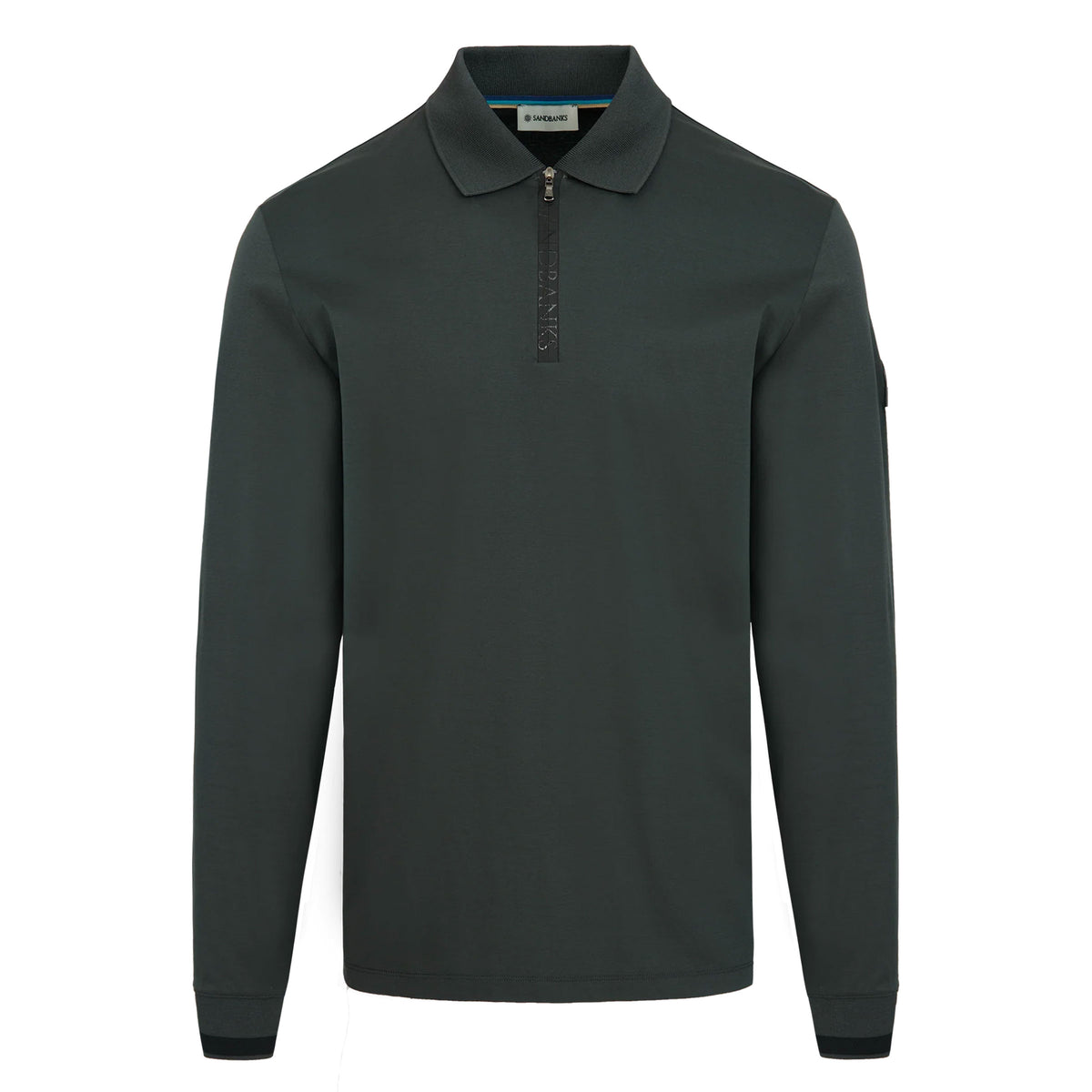 Sandbanks - Anthracite Grey Silicone Zip Long Sleeve Cotton Polo Shirt RUGBY/LS POLOS Sandbanks