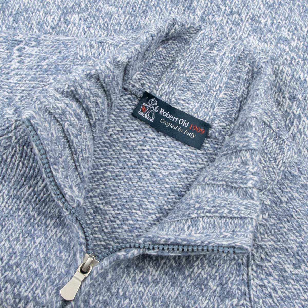 Robert Old - Blue & White Mélange Buttoned-Neck Wool Jumper KNITWEAR Robert Old