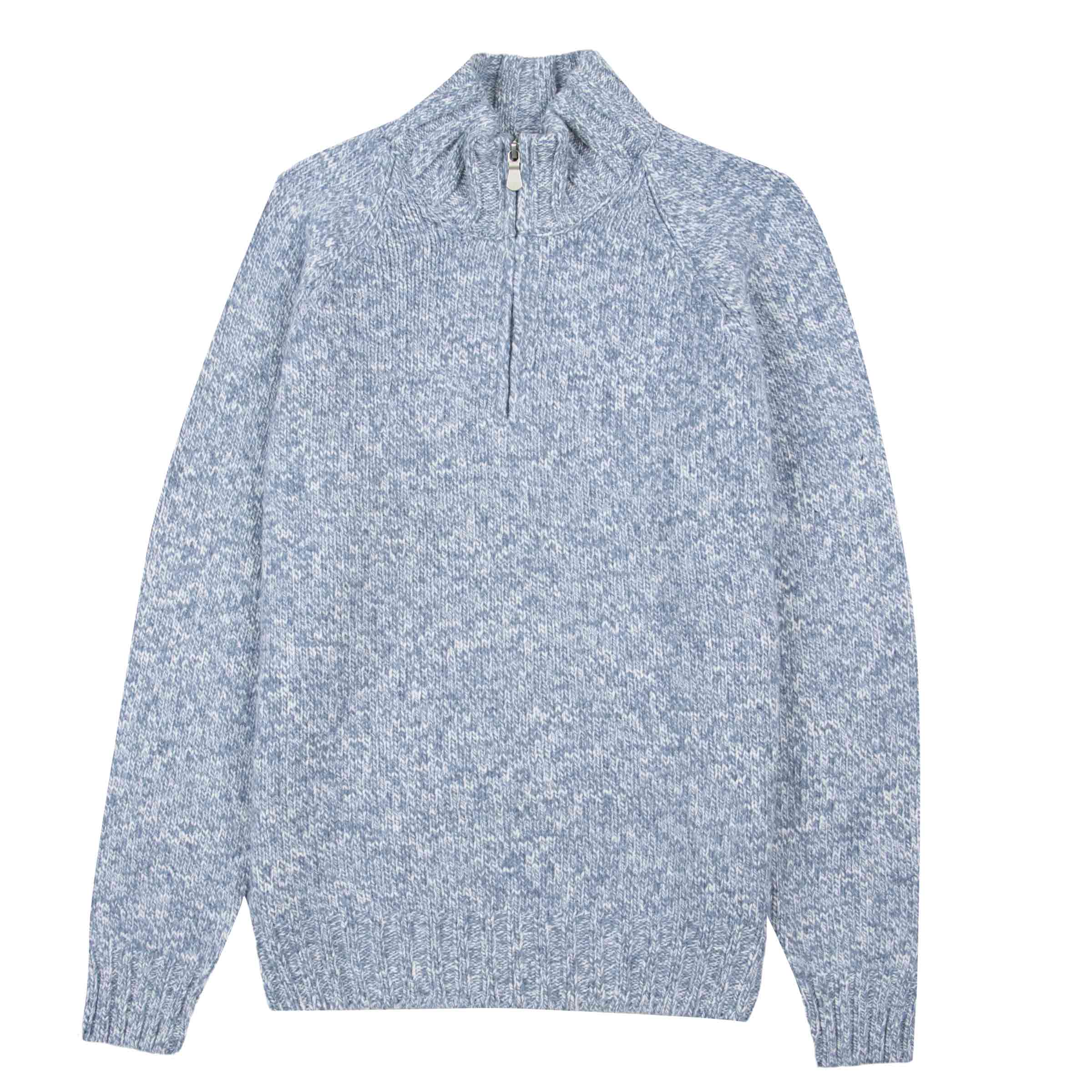 Robert Old - Blue & White Mélange Buttoned-Neck Wool Jumper KNITWEAR Robert Old