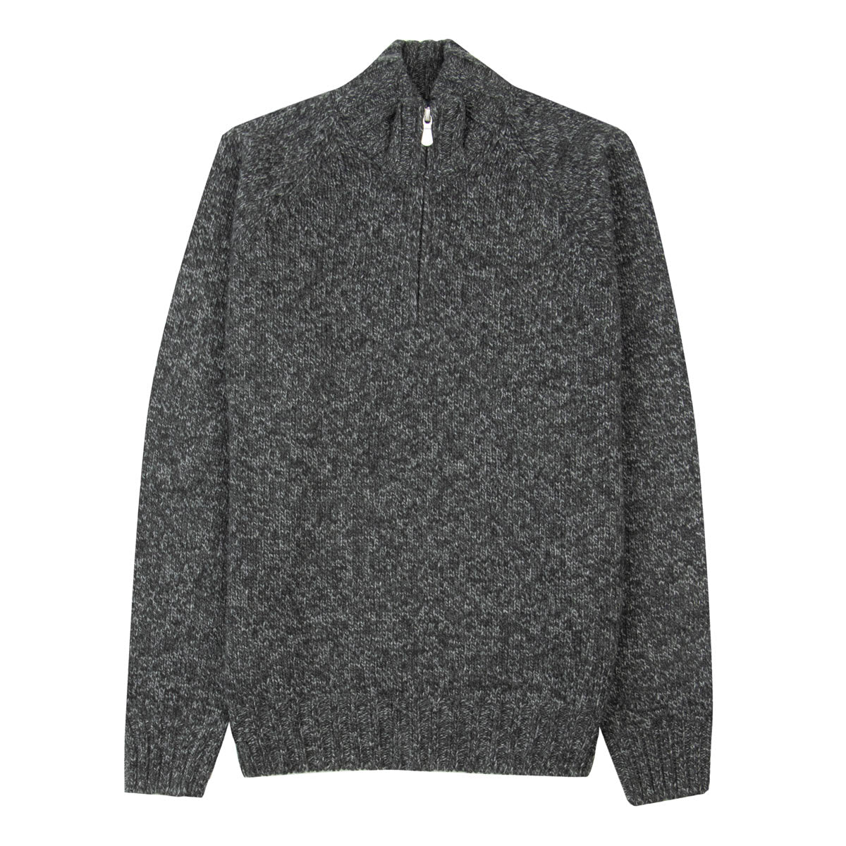 Robert Old - Charcoal Grey and Black Marl Zip-Neck Wool Jumper KNITWEAR Robert Old