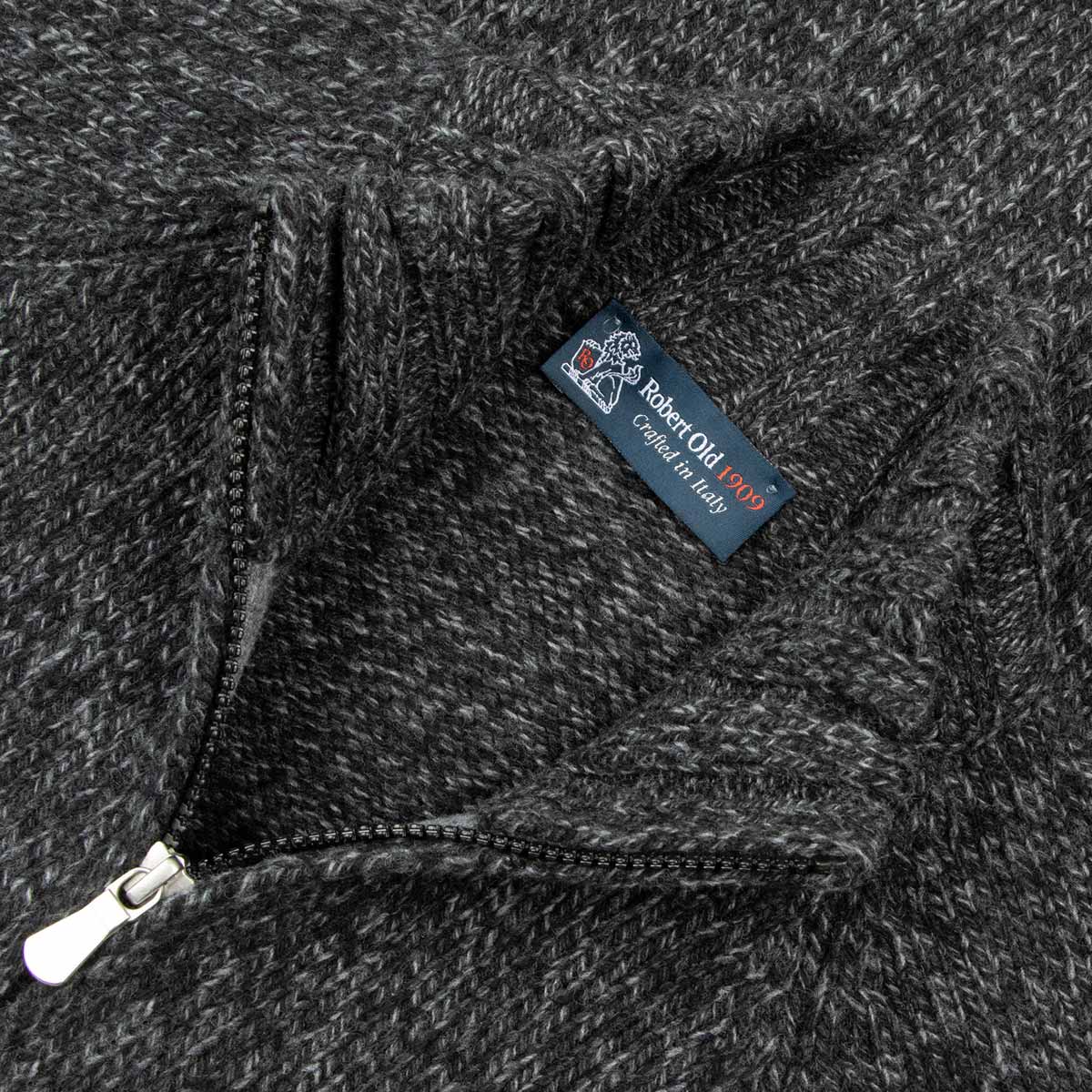 Robert Old - Charcoal Grey and Black Marl Zip-Neck Wool Jumper KNITWEAR Robert Old