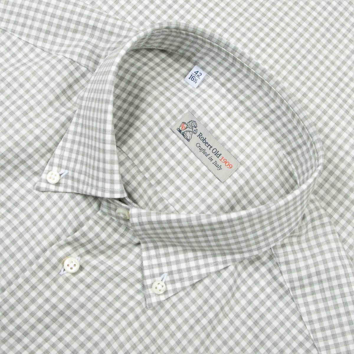 White &amp; Grey Check Italian Cotton Long Sleeve Shirt L/S SHIRTS Robert Old