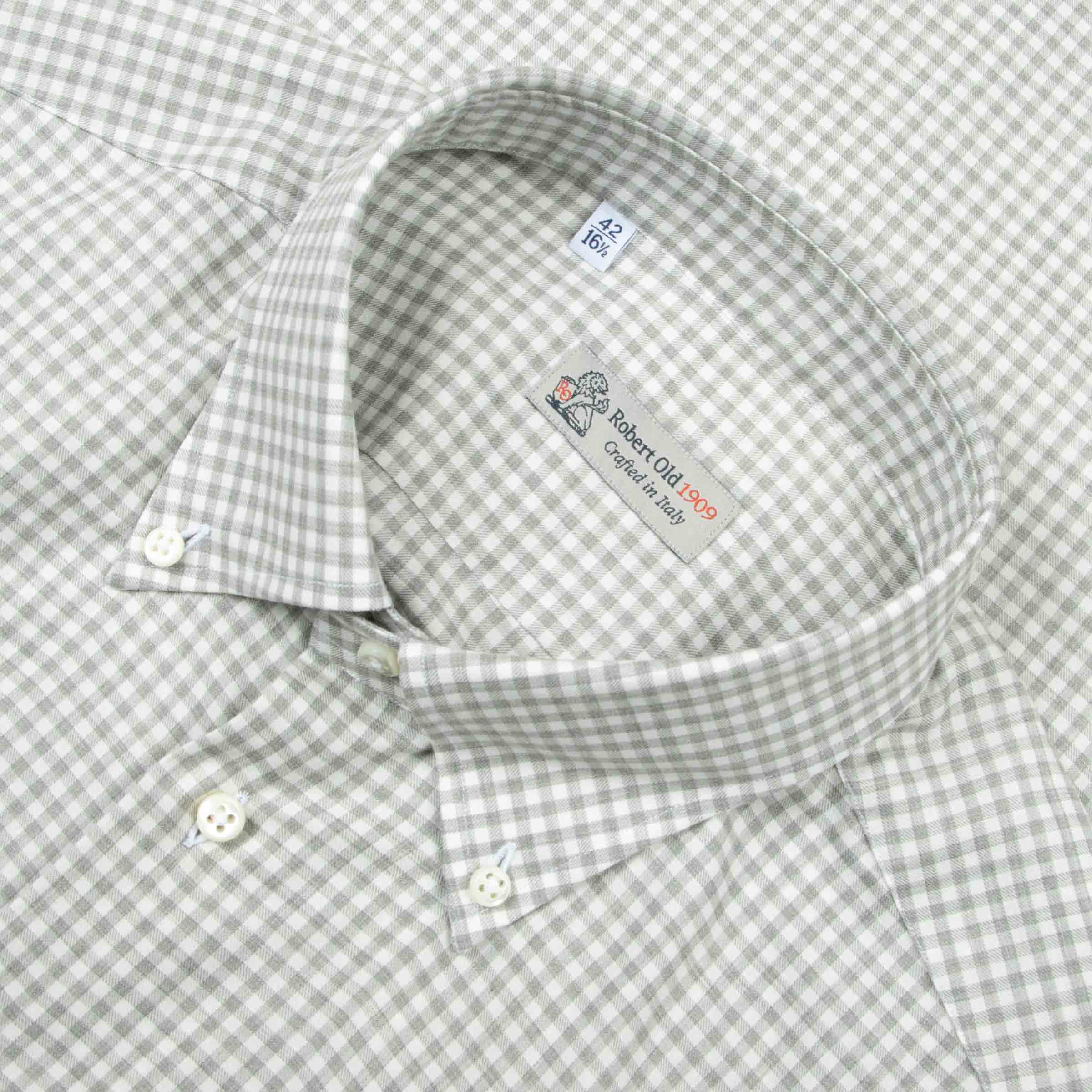 Robert Old - White & Grey Check Italian Cotton Long Sleeve Shirt L/S SHIRTS Robert Old