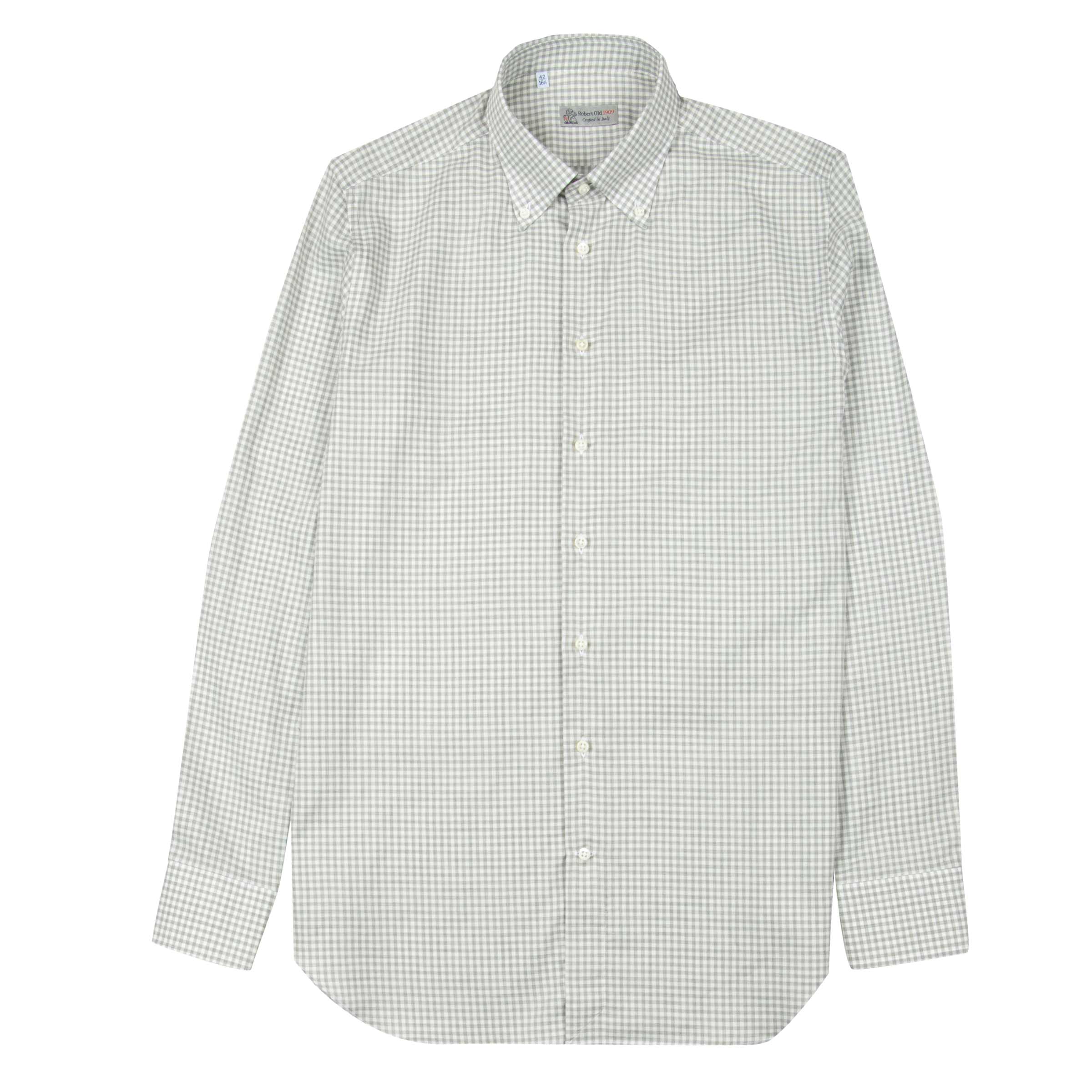 Robert Old - White & Grey Check Italian Cotton Long Sleeve Shirt L/S SHIRTS Robert Old