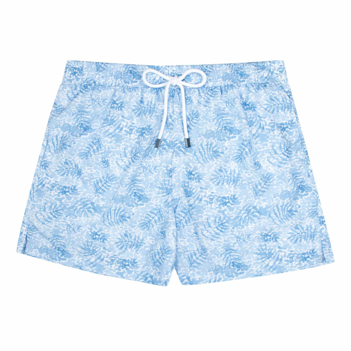 Fedeli - Light Blue Palm Print Sustainable 'Madeira' Swim Shorts SWIMWEAR Fedeli