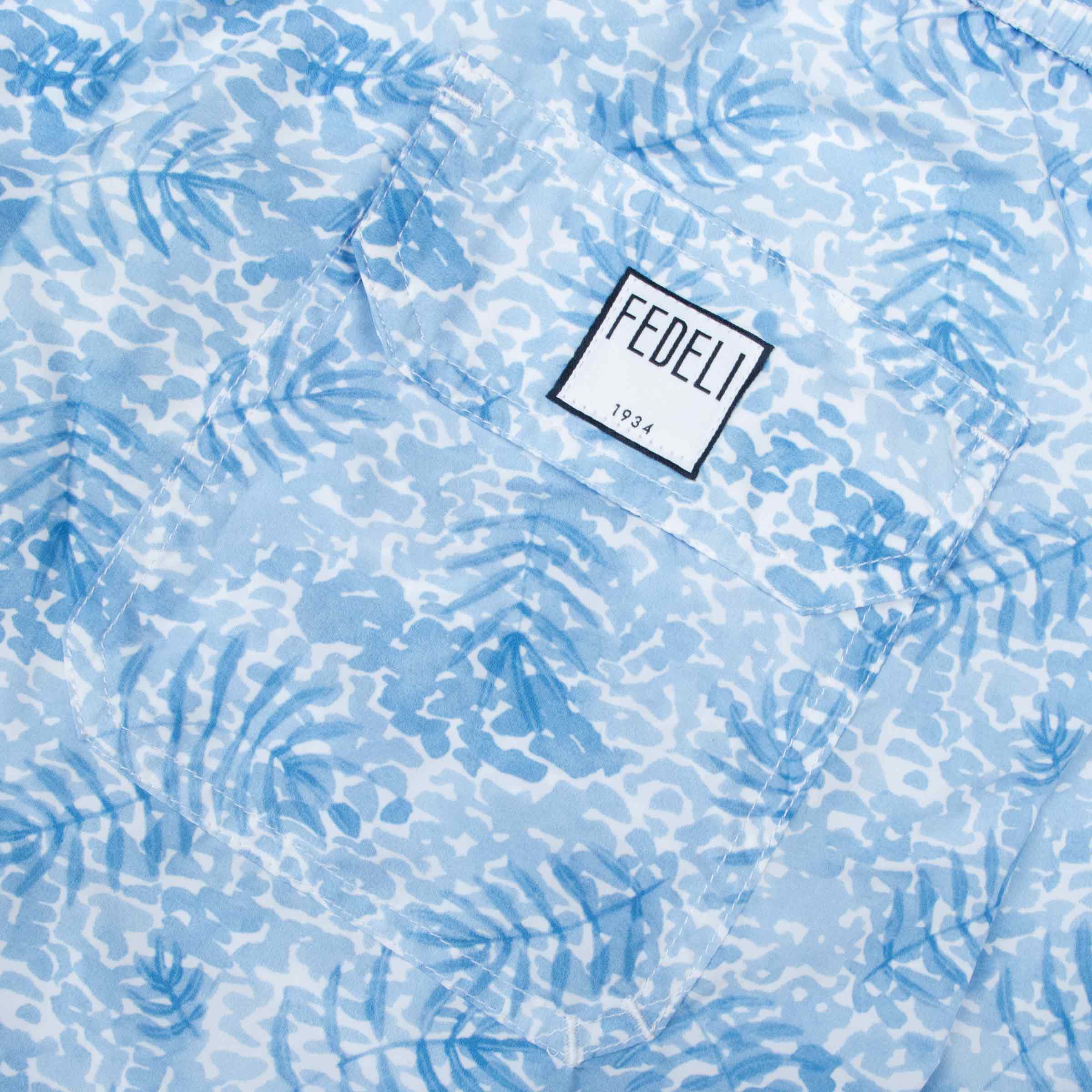 Fedeli - Light Blue Palm Print Sustainable 'Madeira' Swim Shorts SWIMWEAR FEDELI