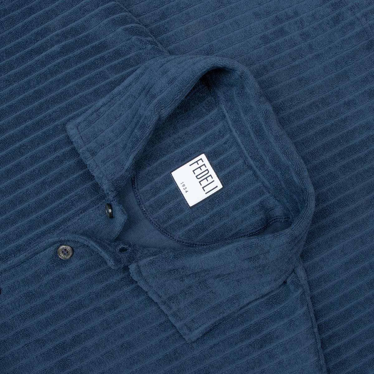 Fedeli - Navy Mondial Terry Ribbed Cotton Polo Shirt S/S POLOS FEDELI