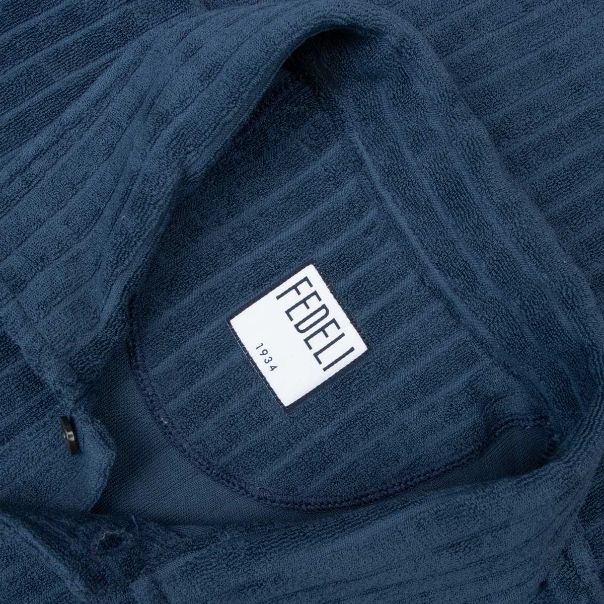 Fedeli - Navy Mondial Terry Ribbed Cotton Polo Shirt S/S POLOS FEDELI