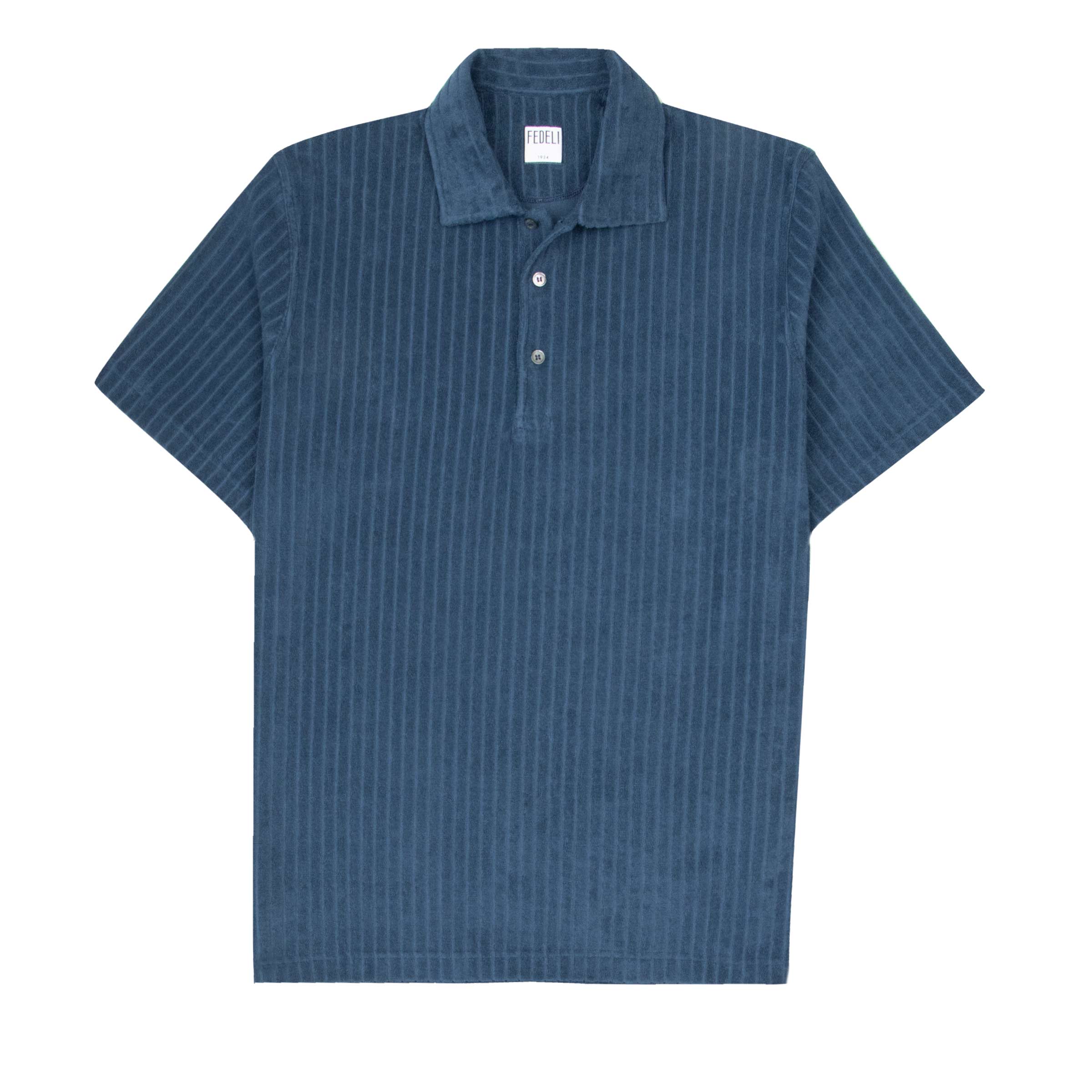 Fedeli - Navy Mondial Terry Ribbed Cotton Polo Shirt S/S POLOS FEDELI