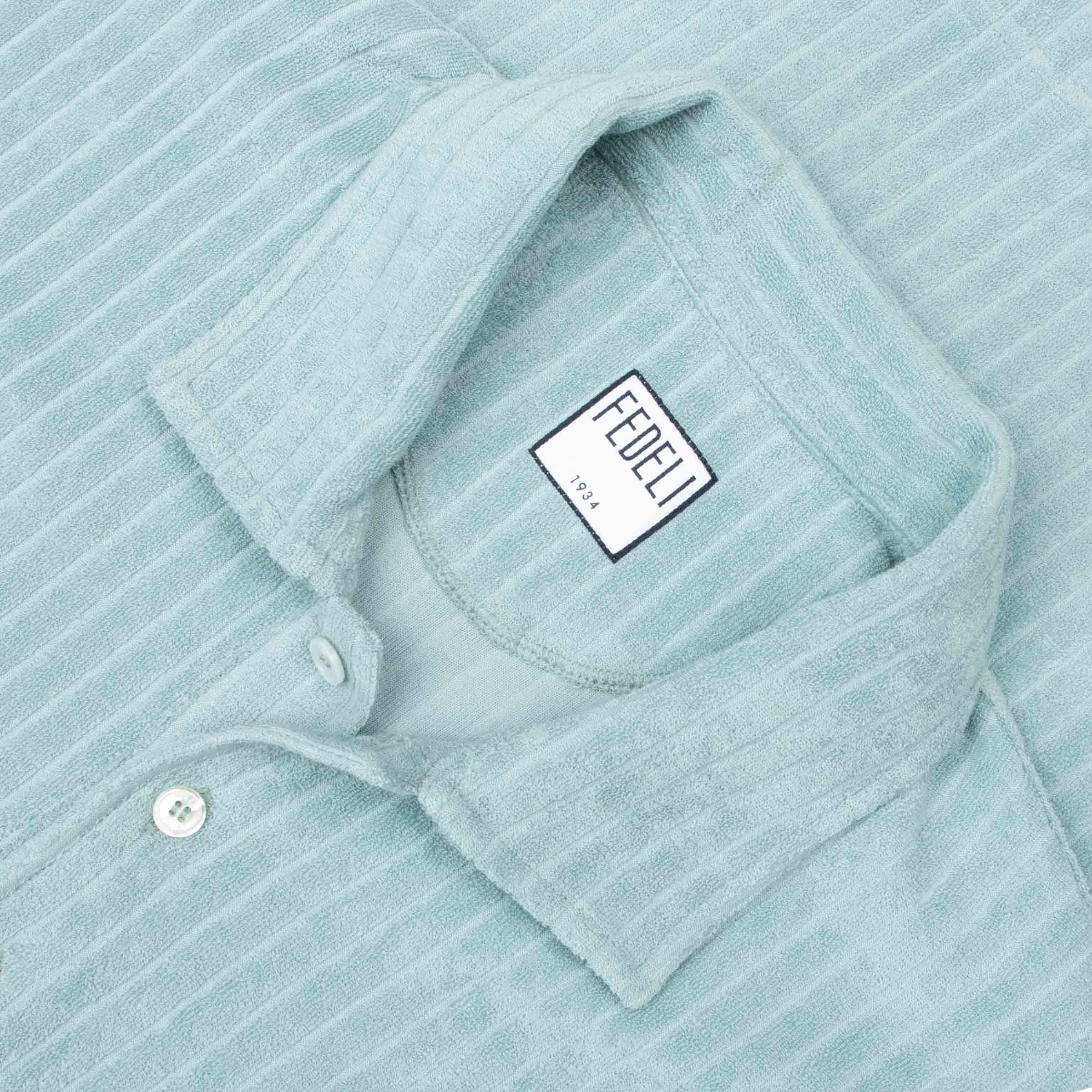 Fedeli - Turquoise Mondial Terry Ribbed Cotton Polo Shirt S/S POLOS FEDELI