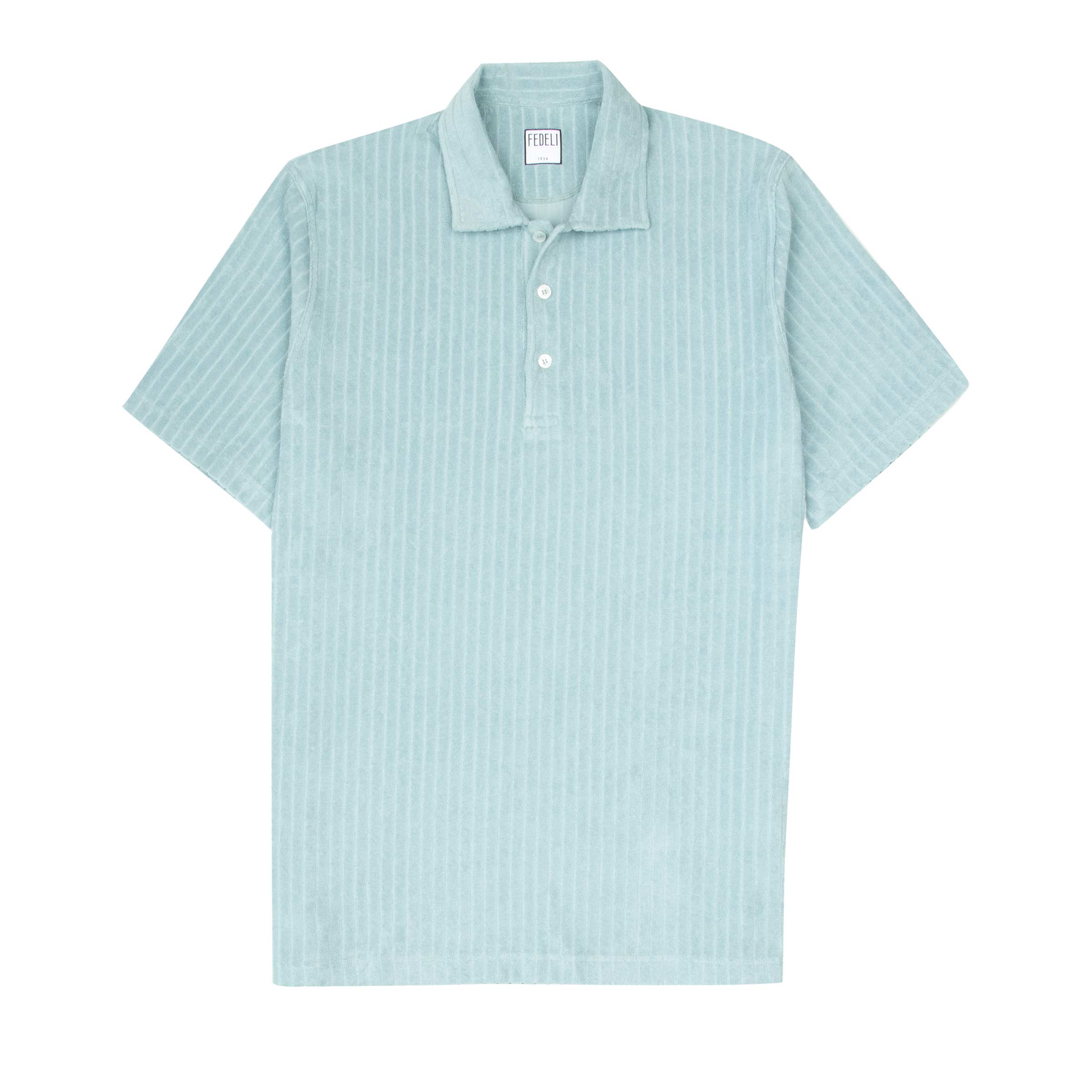 Fedeli - Turquoise Mondial Terry Ribbed Cotton Polo Shirt S/S POLOS FEDELI