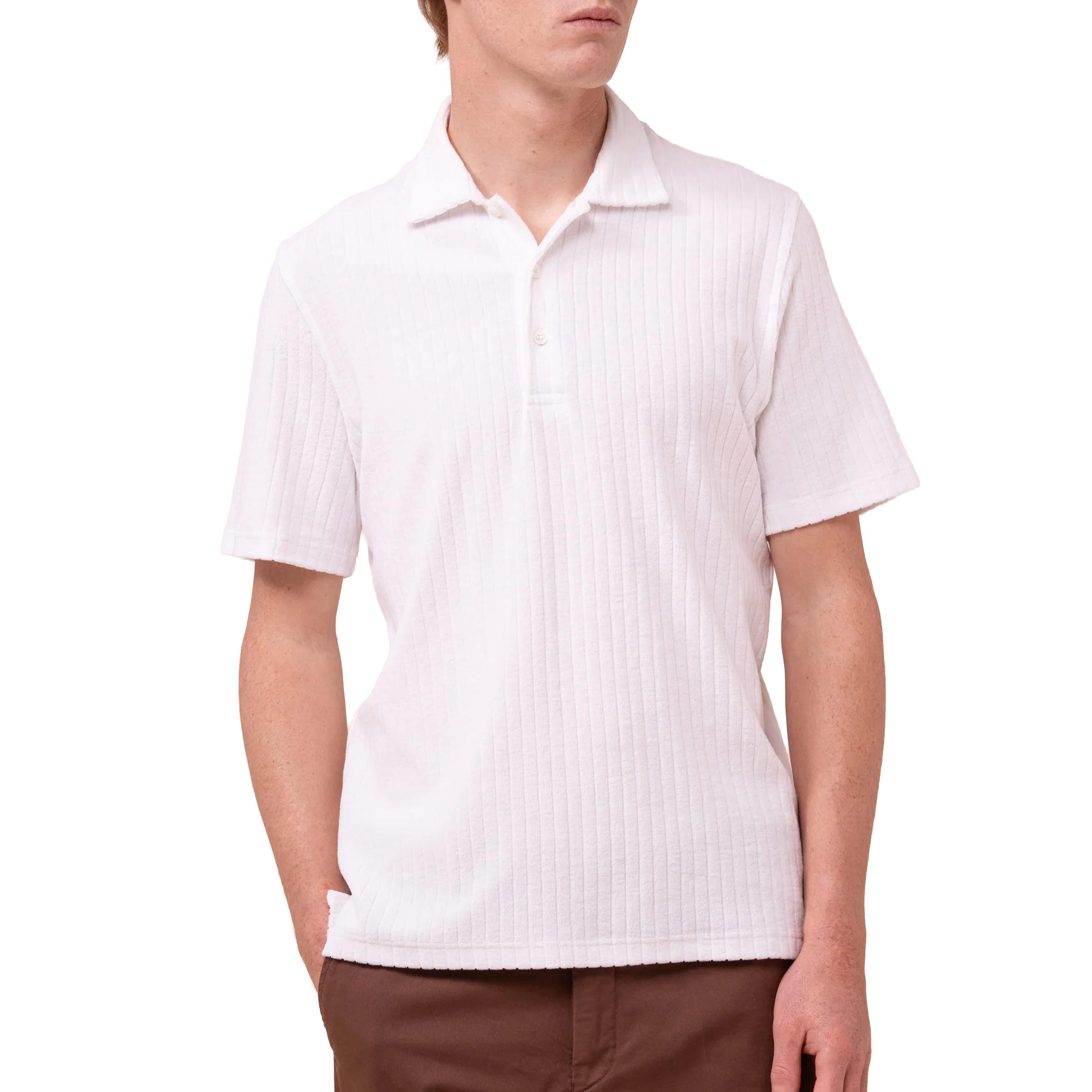 Fedeli - Linen White Mondial Terry Ribbed Cotton Polo Shirt S/S POLOS FEDELI