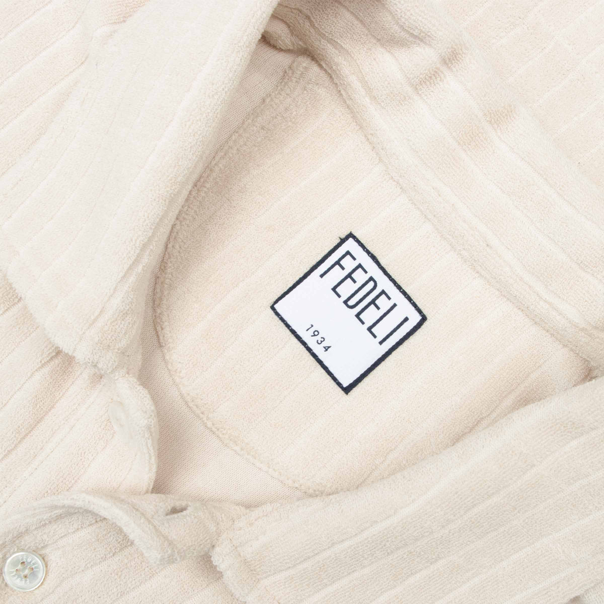 Fedeli - Cream Mondial Terry Ribbed Cotton Polo Shirt S/S POLOS Fedeli