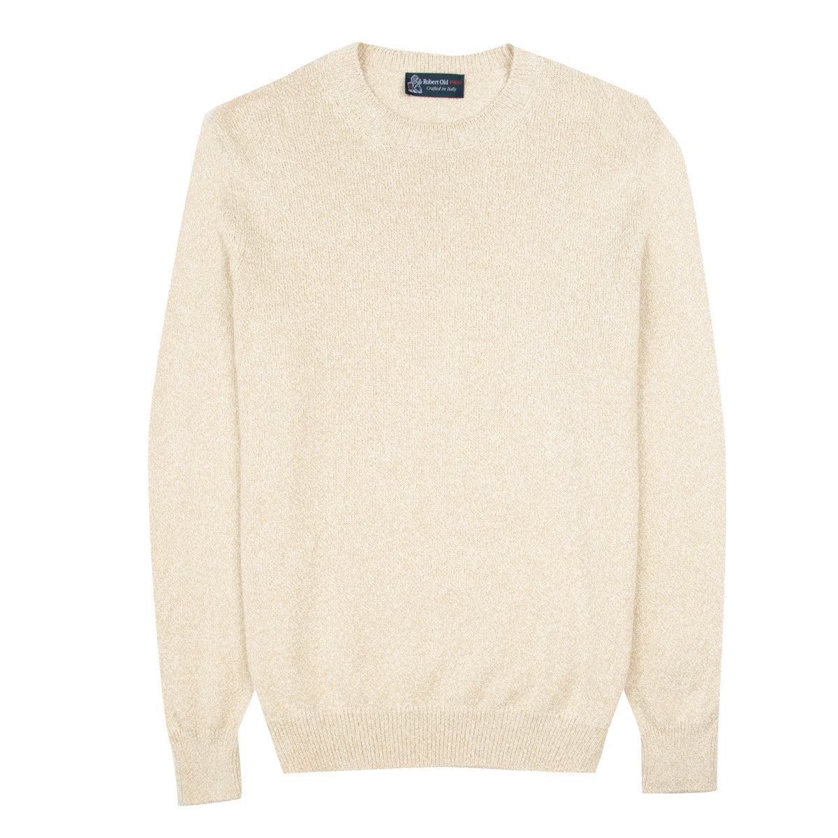 Robert Old - Oatmeal Beige Melange Cotton Mix Crew Neck Sweater KNITWEAR Robert Old