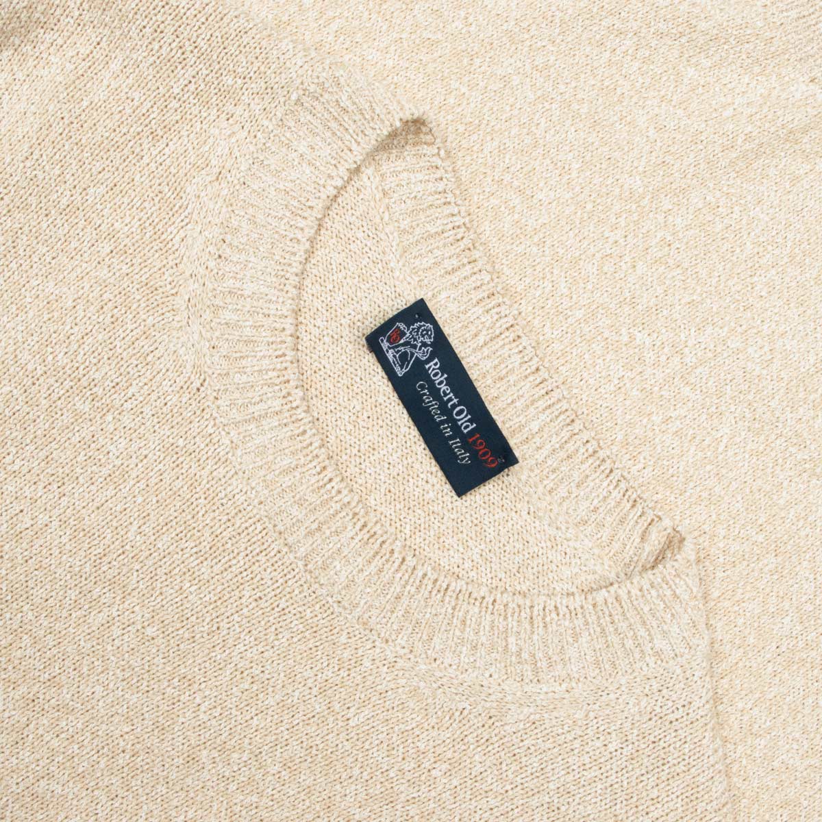 Robert Old - Oatmeal Beige Melange Cotton Mix Crew Neck Sweater KNITWEAR Robert Old