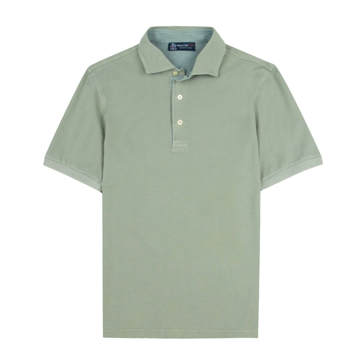 Olive Green Piqué Cotton Short Sleeve Polo Shirt S/S POLOS Robert Old