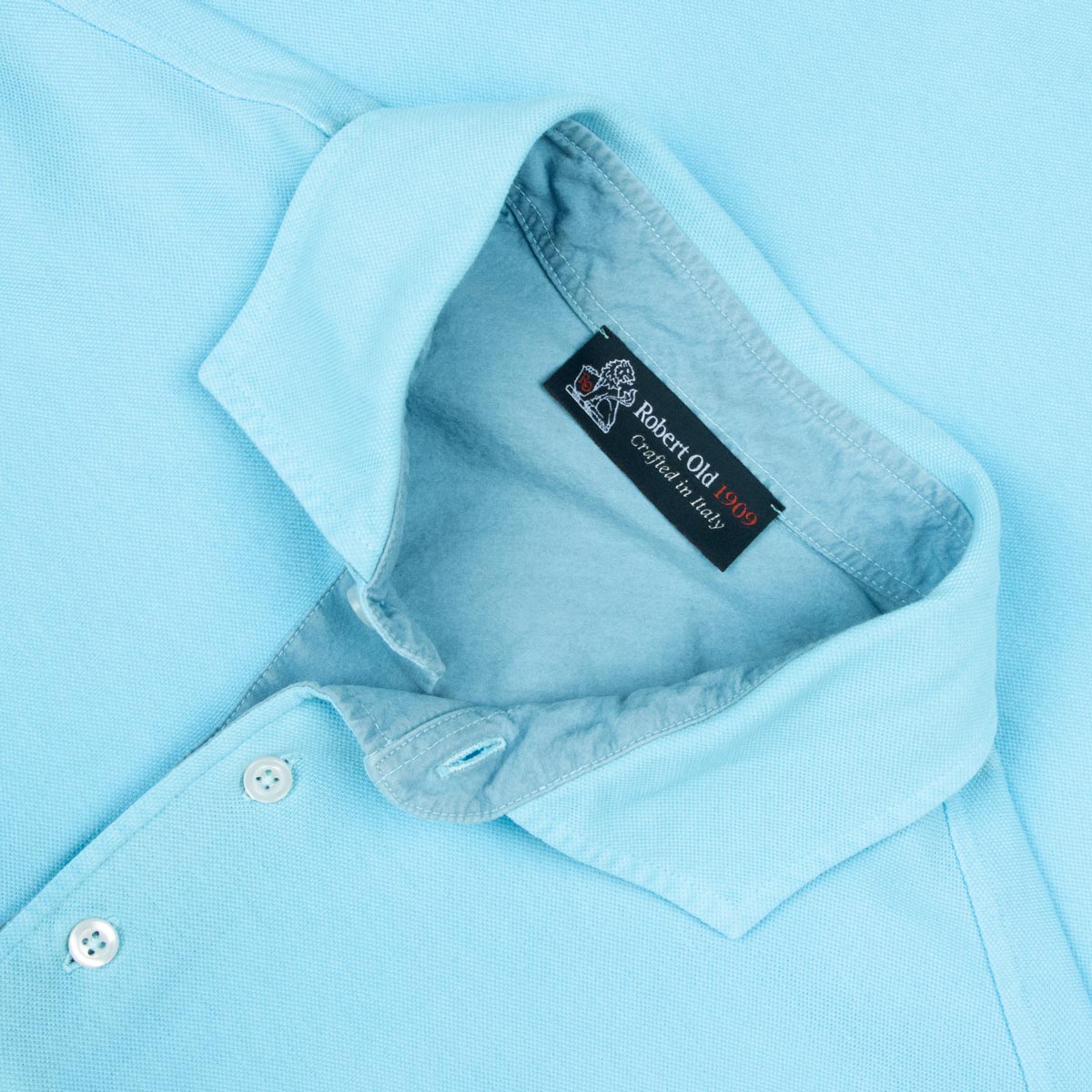Robert Old - Fresh Blue Piqué Cotton Short Sleeve Polo Shirt S/S POLOS Robert Old