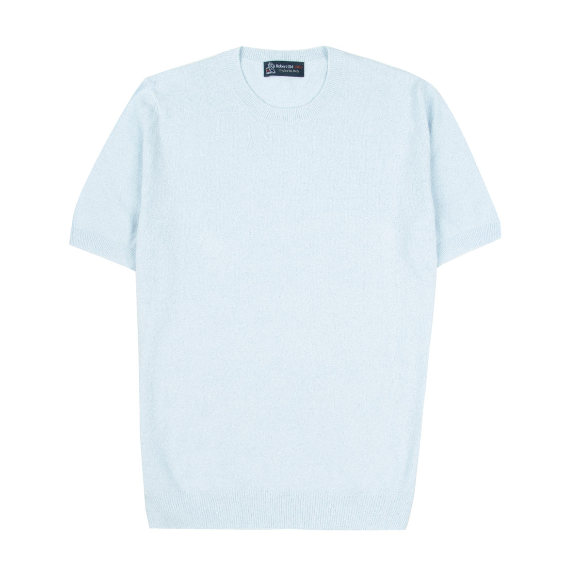 Baby Blue Knitted Boucle Cotton-Blend Crew Neck T-Shirt TEE SHIRTS Robert Old