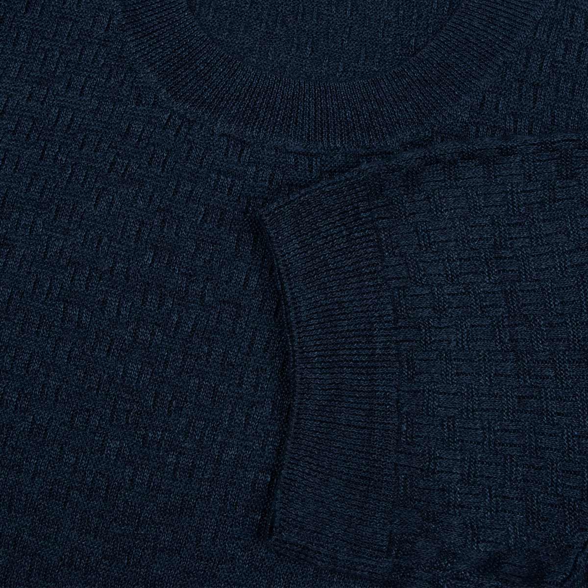 Robert Old - Navy Knitted Linen and Cotton Textured Crew Neck T-Shirt TEE SHIRTS Robert Old