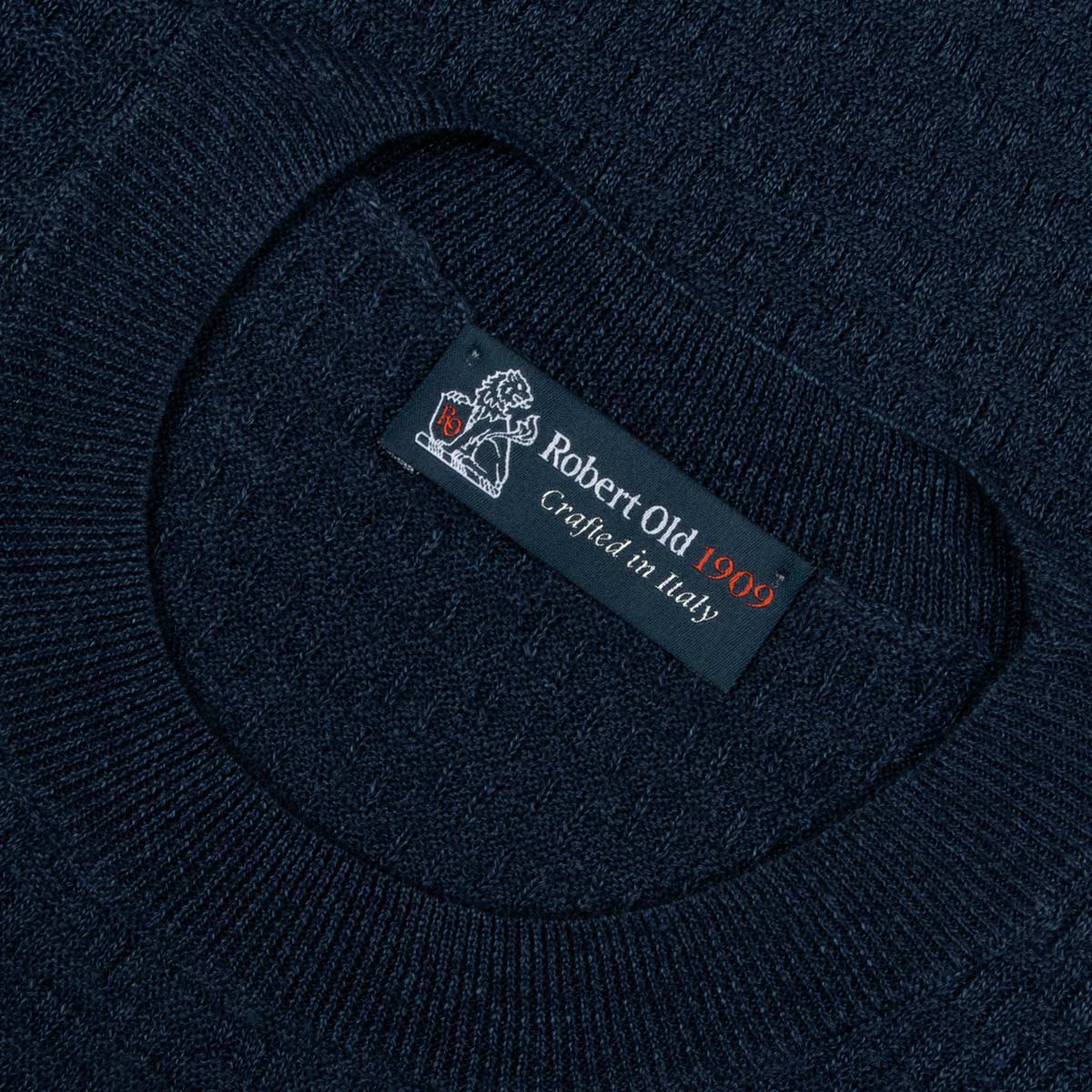 Robert Old - Navy Knitted Linen and Cotton Textured Crew Neck T-Shirt TEE SHIRTS Robert Old