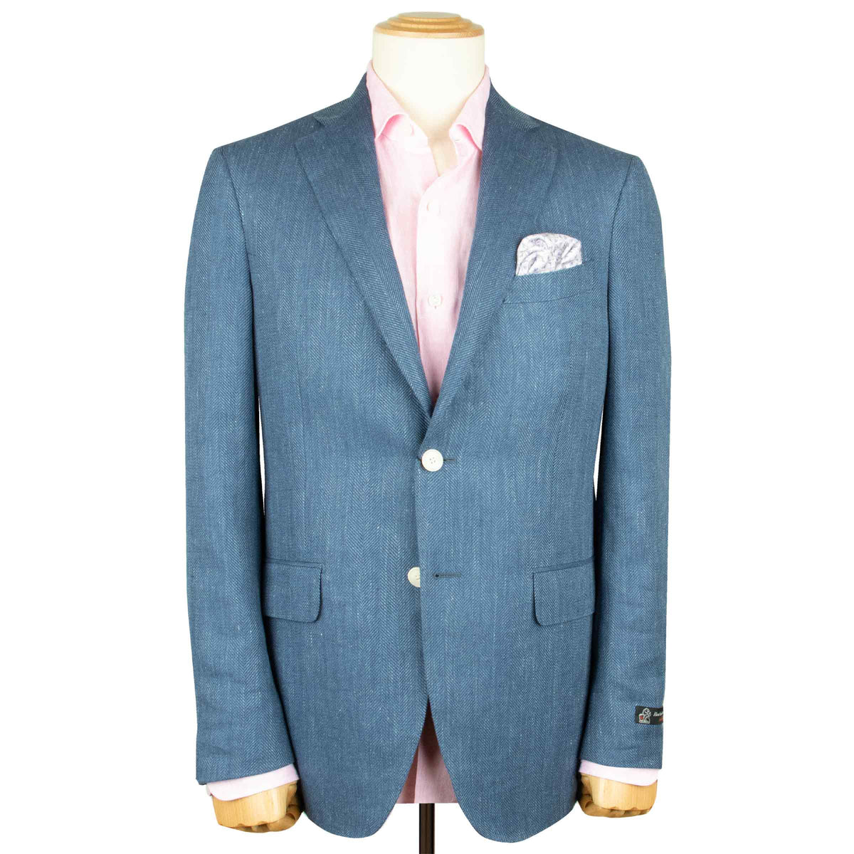 Mid Blue Herringbone Wool & Linen Jacket JACKETS Robert Old
