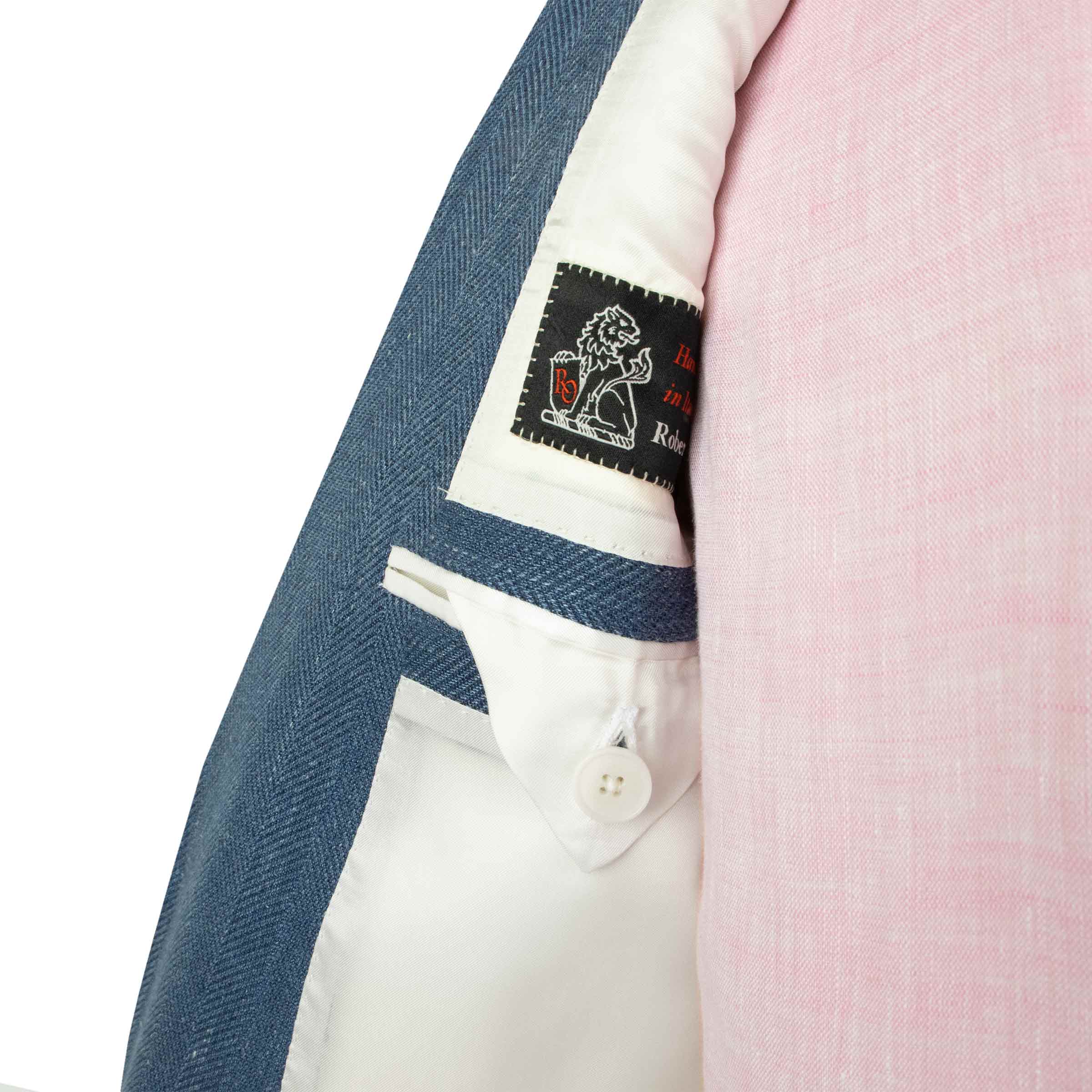 Robert Old - Mid Blue Herringbone Wool &amp; Linen Jacket JACKETS Robert Old