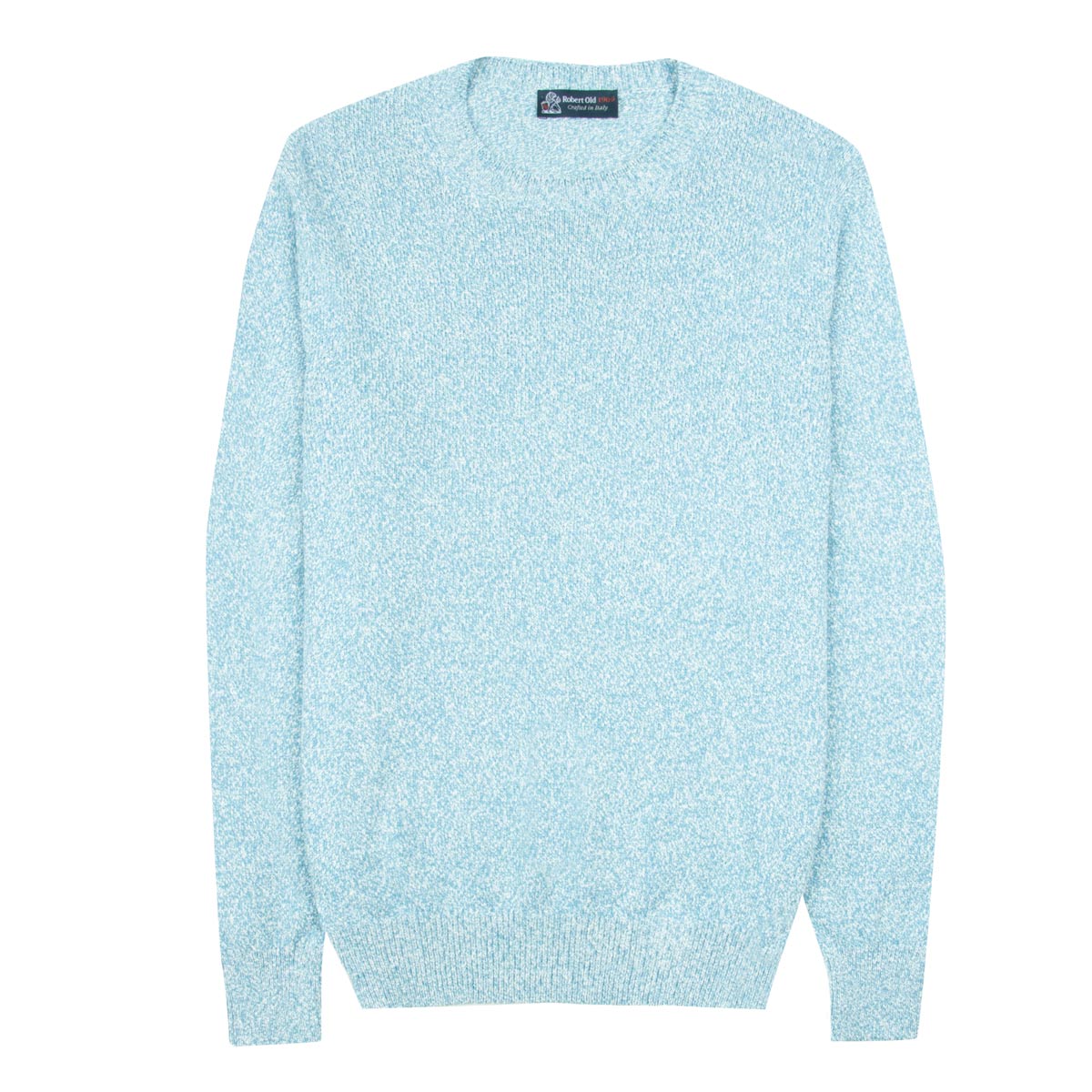 Robert Old - Fresh Blue Melange Cotton Mix Crew Neck Sweater KNITWEAR Robert Old