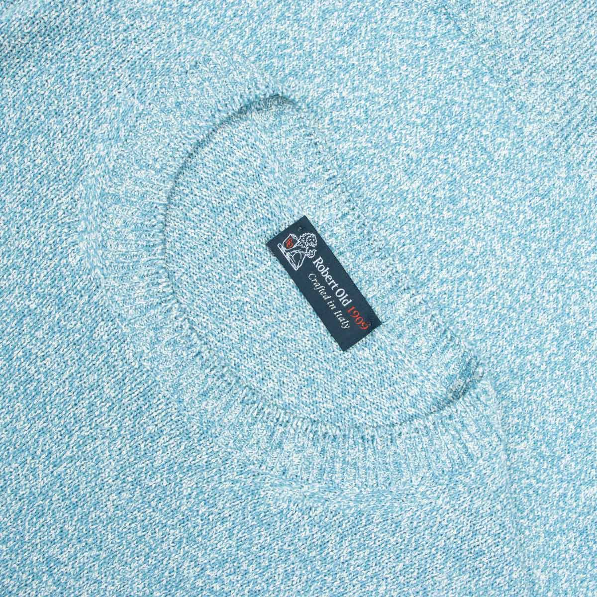 Robert Old - Fresh Blue Melange Cotton Mix Crew Neck Sweater KNITWEAR Robert Old