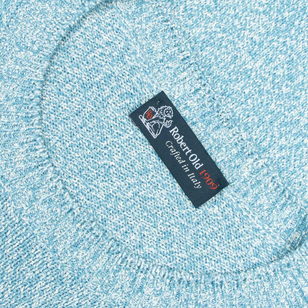 Robert Old - Fresh Blue Melange Cotton Mix Crew Neck Sweater KNITWEAR Robert Old