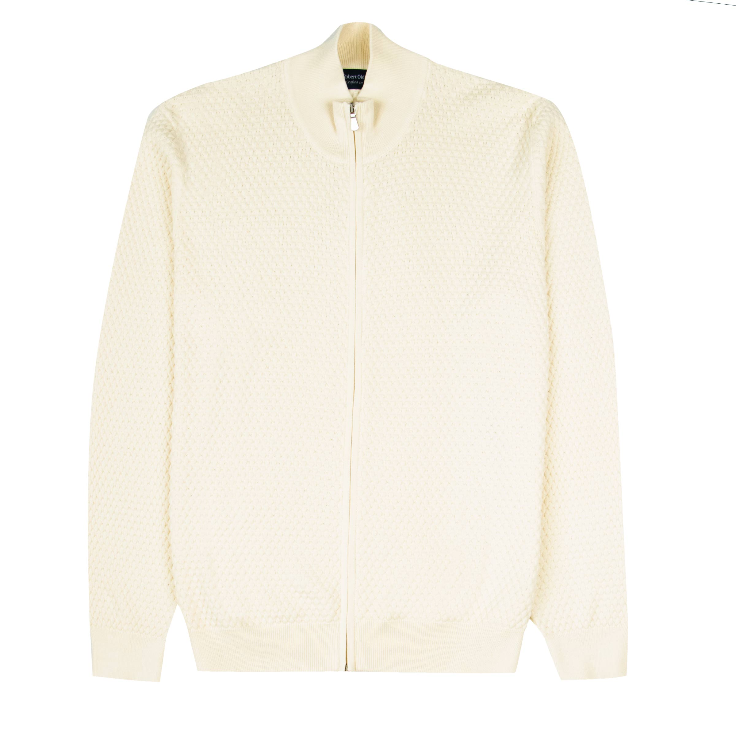 Robert Old - Cream Waffle Knit Full Zip Cardigan KNITWEAR Robert Old