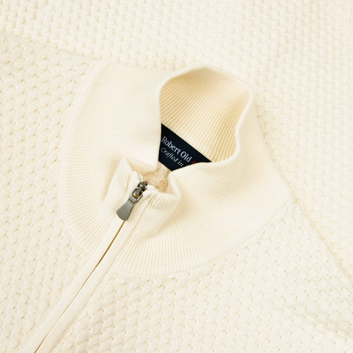 Cream Waffle Knit Full Zip Cardigan KNITWEAR Robert Old
