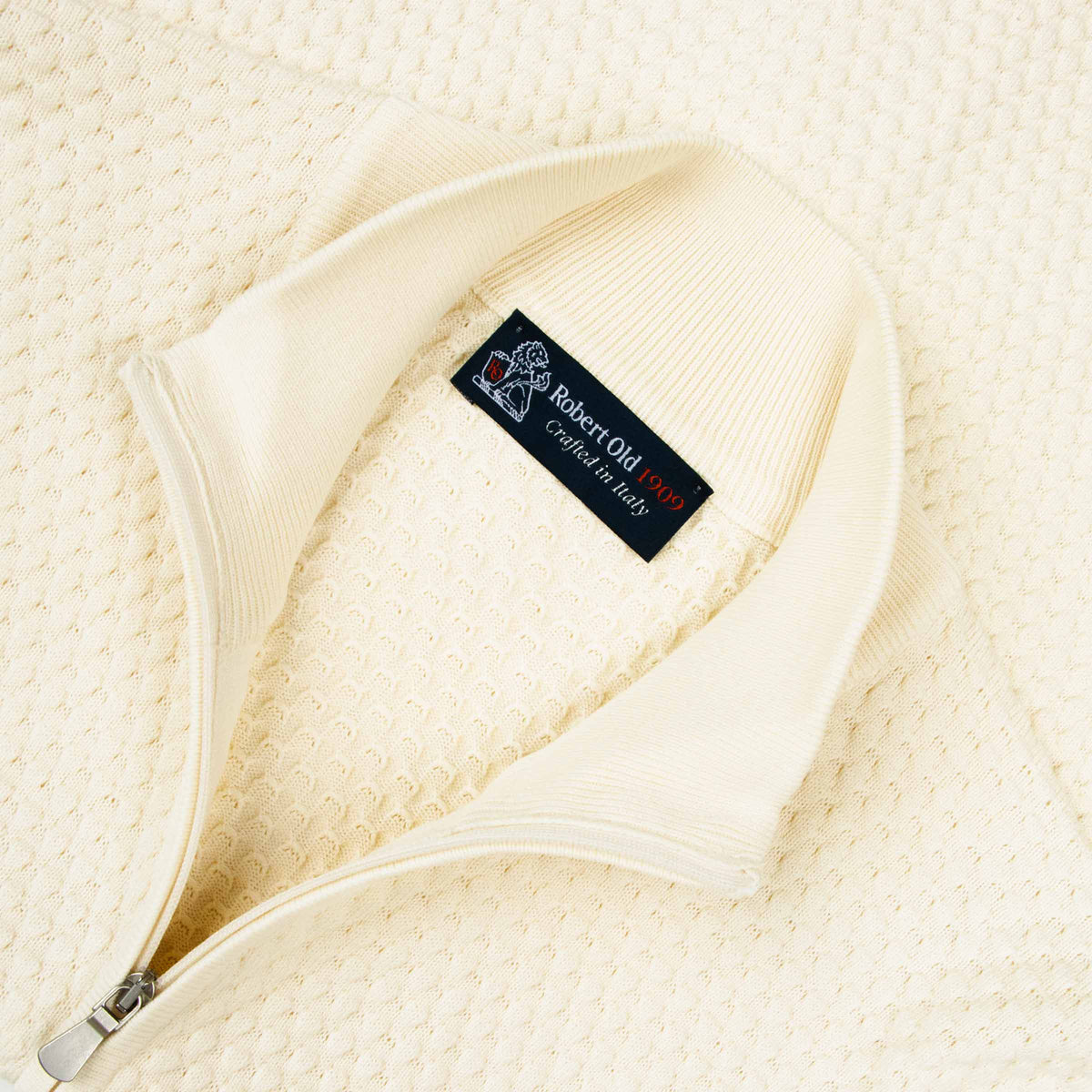 Cream Waffle Knit Full Zip Cardigan KNITWEAR Robert Old