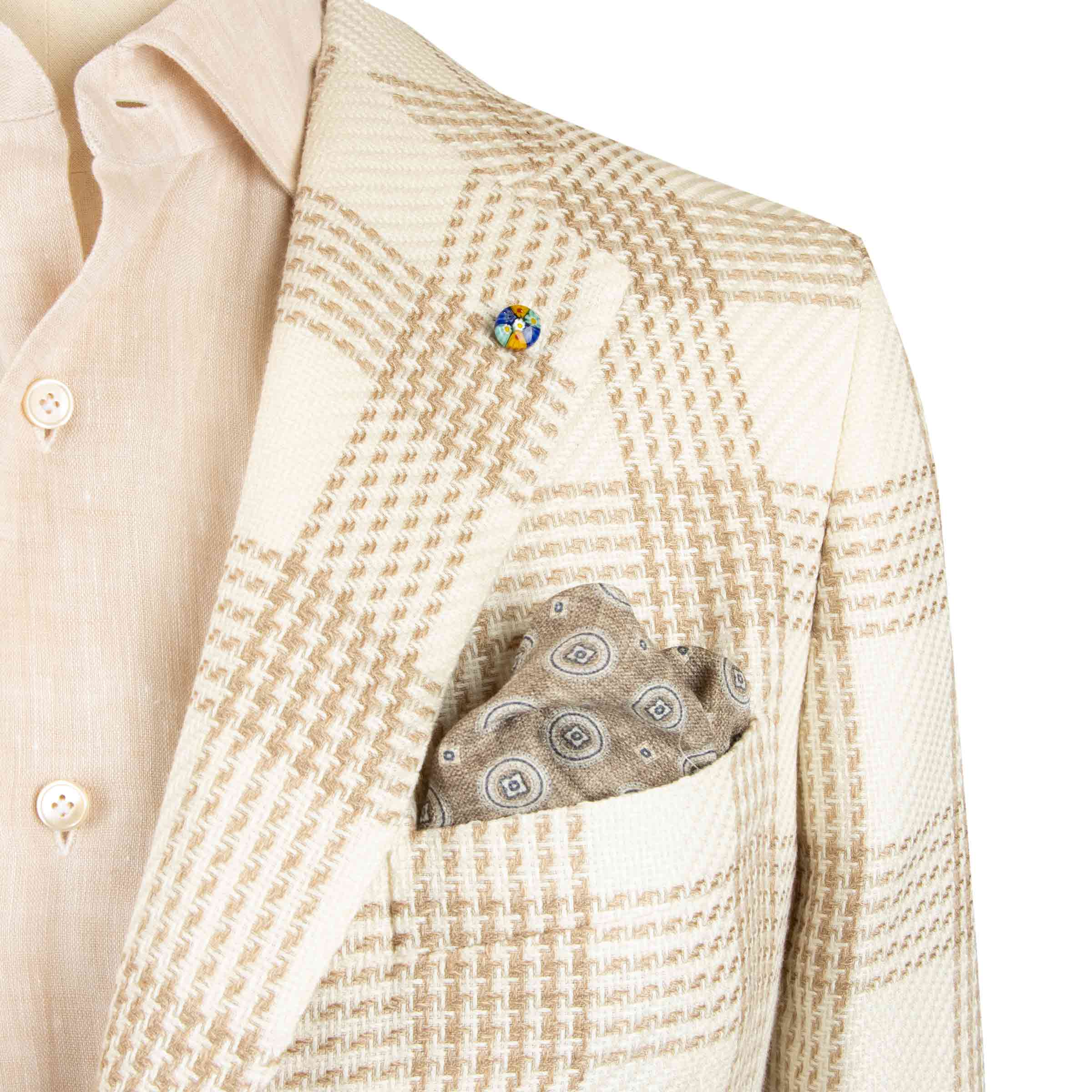 Belvest - Light Beige Check 'Jacket in Box' Silk, Linen and Cotton Unlined Jacket JACKETS Belvest