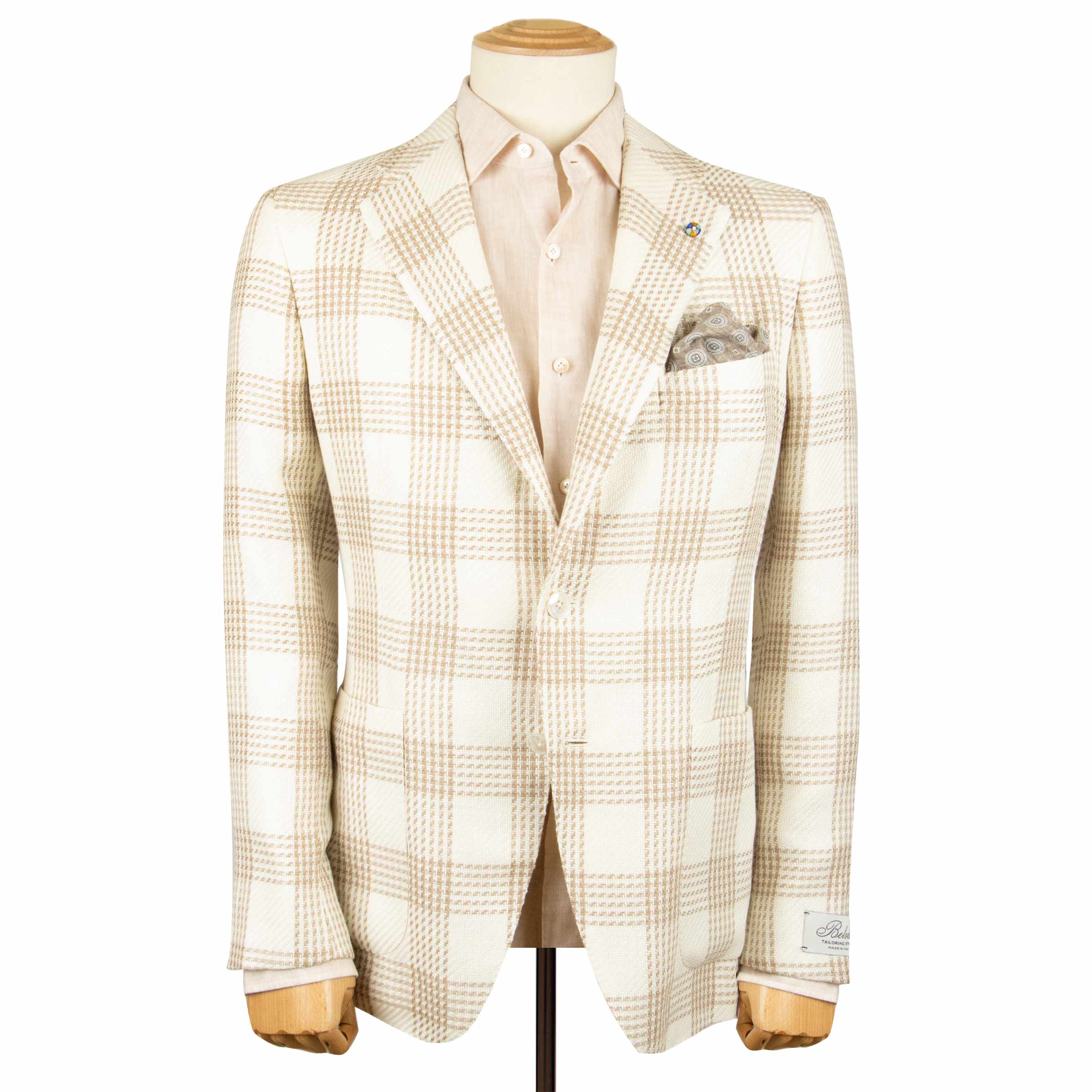 Belvest - Light Beige Check 'Jacket in Box' Silk, Linen and Cotton Unlined Jacket JACKETS Belvest