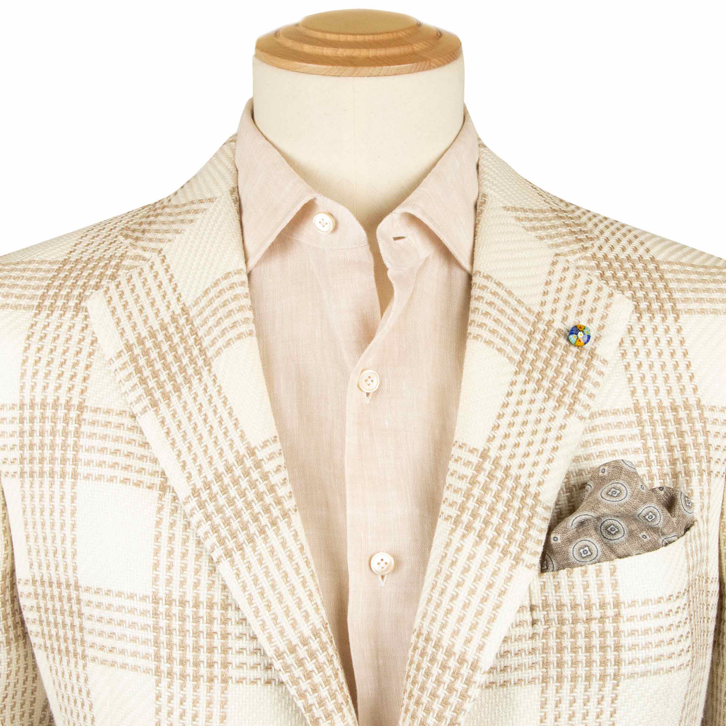 Belvest - Light Beige Check 'Jacket in Box' Silk, Linen and Cotton Unlined Jacket JACKETS Belvest