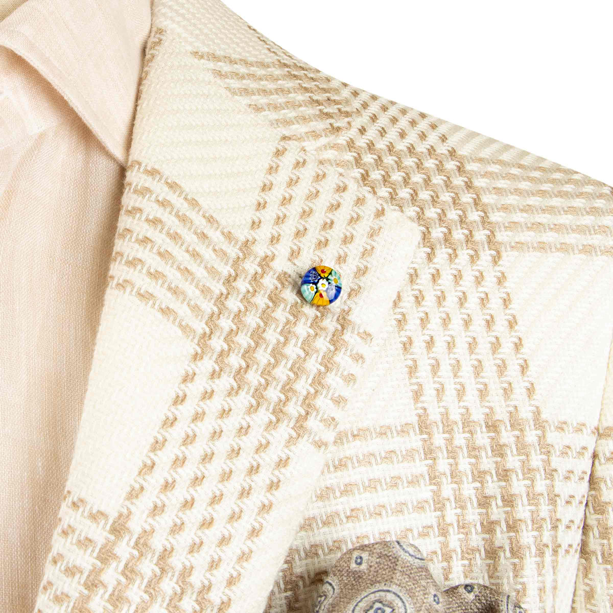 Belvest - Light Beige Check 'Jacket in Box' Silk, Linen and Cotton Unlined Jacket JACKETS Belvest