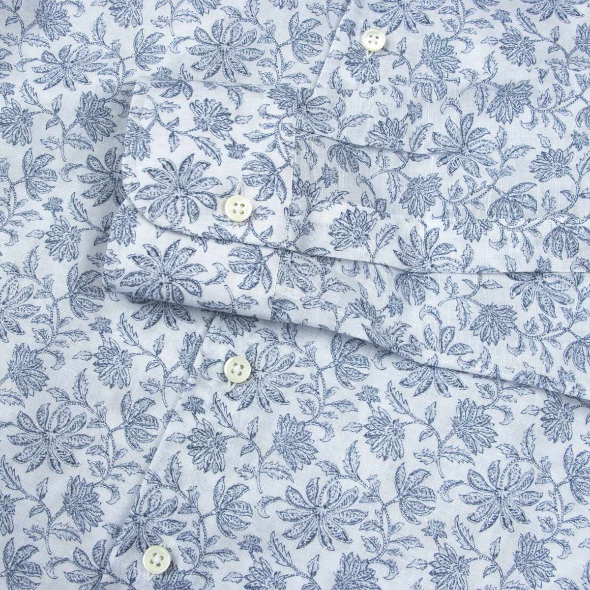 Robert Old - Navy Floral Italian Print Cotton &amp; Linen Long Sleeve Shirt L/S SHIRTS Robert Old