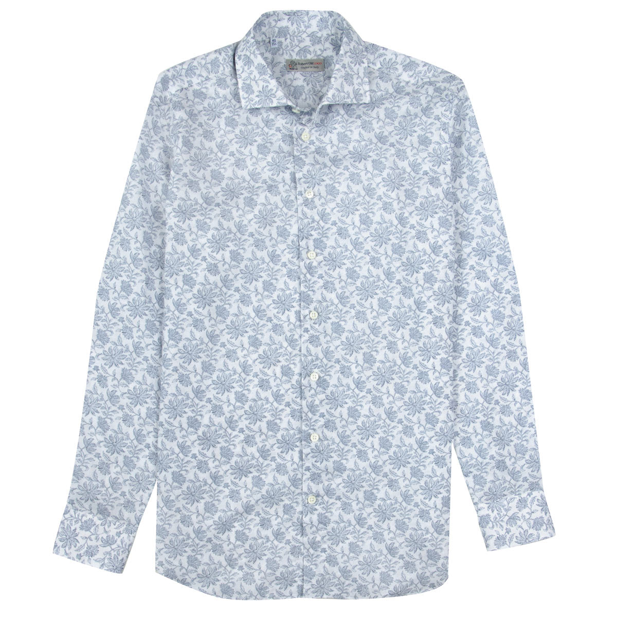 Robert Old - Navy Floral Italian Print Cotton & Linen Long Sleeve Shirt L/S SHIRTS Robert Old