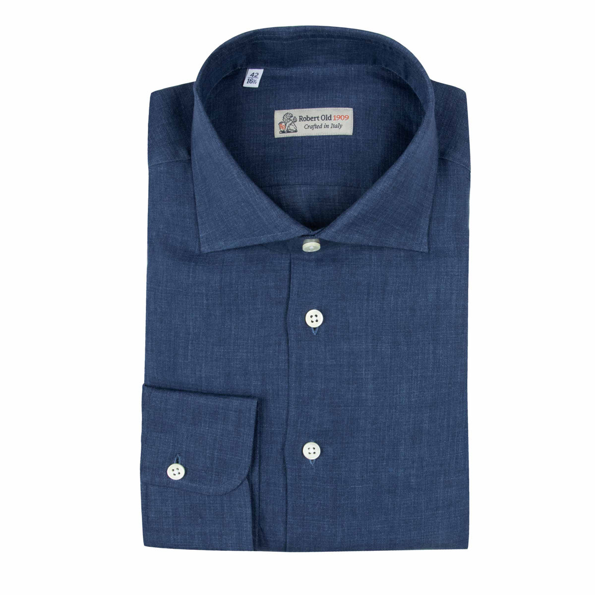 Navy Italian Linen Long Sleeve Shirt L/S SHIRTS Robert Old
