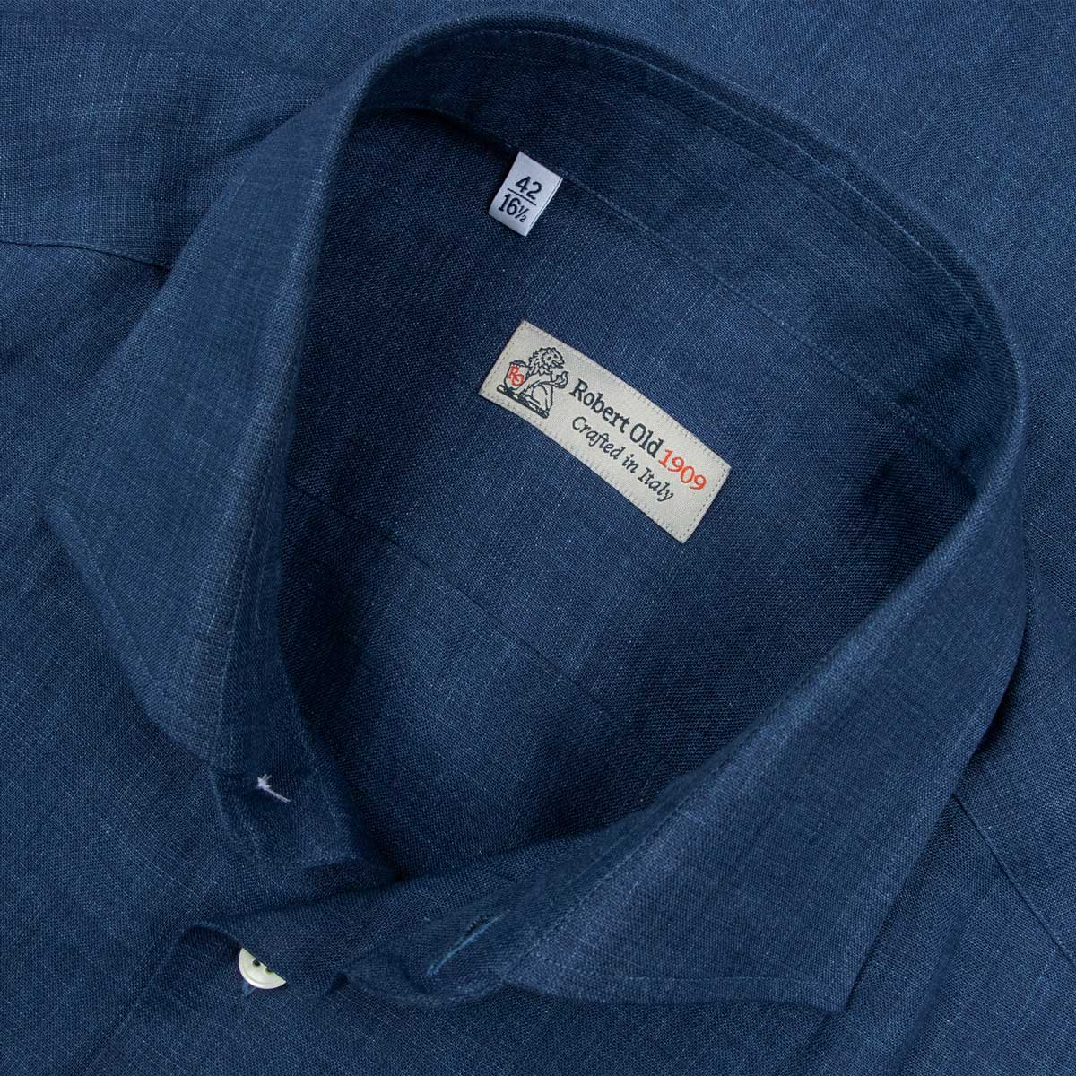 Navy Italian Linen Long Sleeve Shirt L/S SHIRTS Robert Old