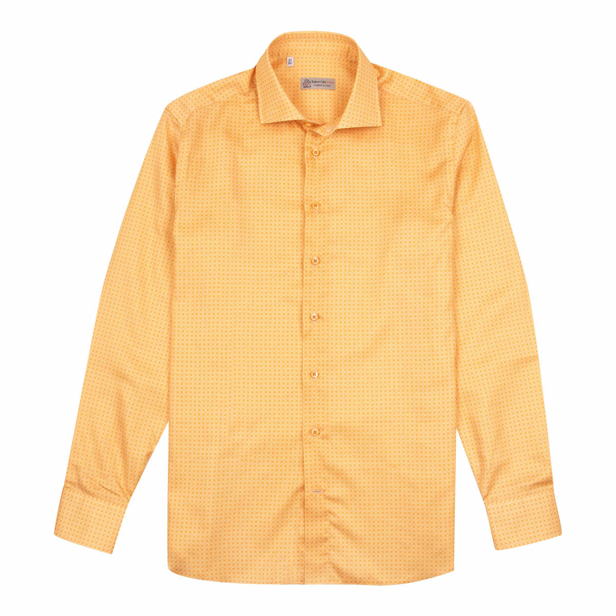 Orange Geometric Print Italian Cotton Long Sleeve Shirt L/S SHIRTS Robert Old