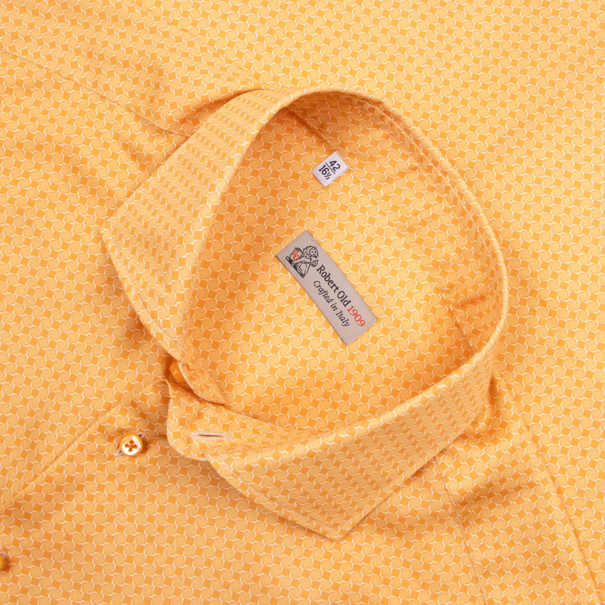 Orange Geometric Print Italian Cotton Long Sleeve Shirt L/S SHIRTS Robert Old