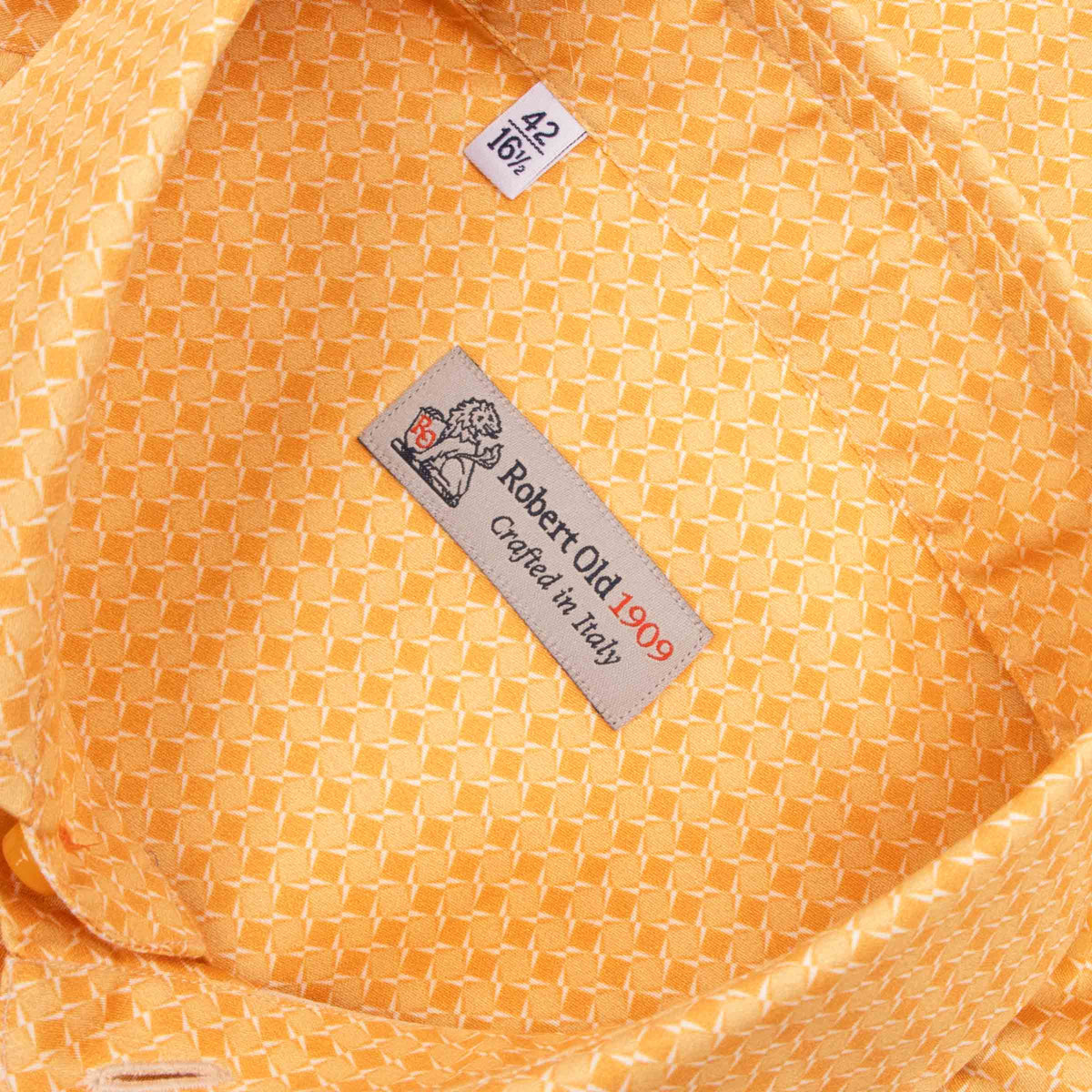 Orange Geometric Print Italian Cotton Long Sleeve Shirt L/S SHIRTS Robert Old