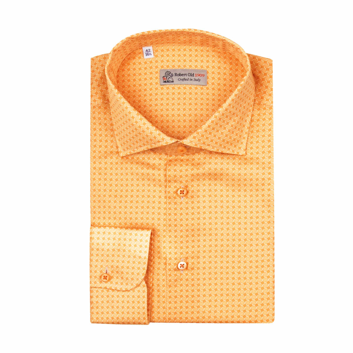 Orange Geometric Print Italian Cotton Long Sleeve Shirt L/S SHIRTS Robert Old