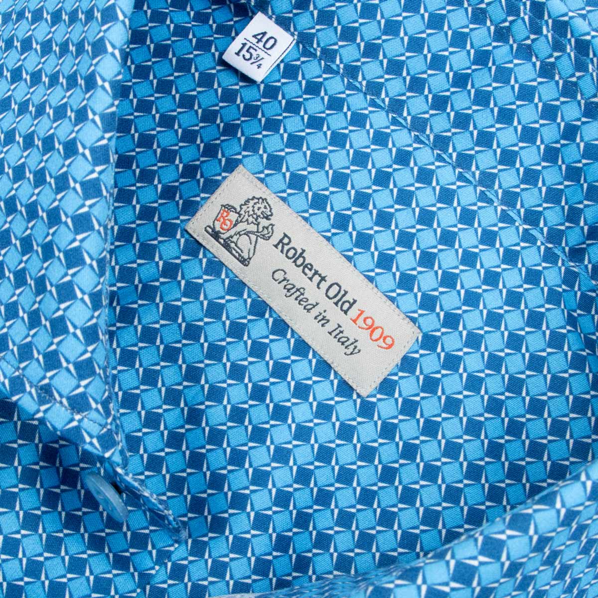 Robert Old - Blue Geometric Print Italian Cotton Long Sleeve Shirt L/S SHIRTS Robert Old