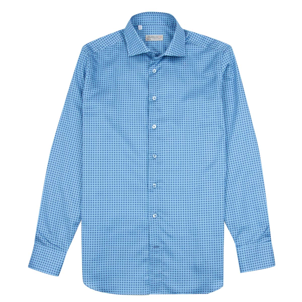 Robert Old - Blue Geometric Print Italian Cotton Long Sleeve Shirt L/S SHIRTS Robert Old